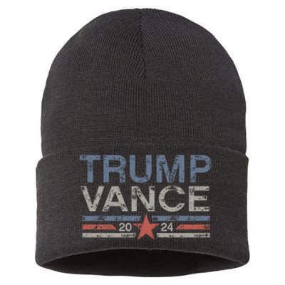 Trump Jd Vance 2024 Retro Stripe And Star Sustainable Knit Beanie