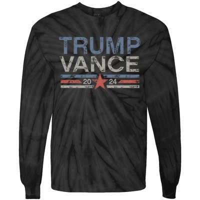 Trump Jd Vance 2024 Retro Stripe And Star Tie-Dye Long Sleeve Shirt