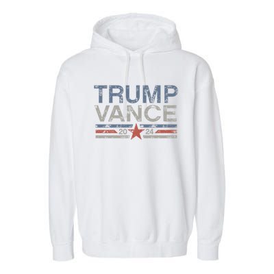 Trump Jd Vance 2024 Retro Stripe And Star Garment-Dyed Fleece Hoodie