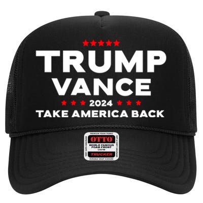 Trump J.D. Vance 2024 Trump Vance 2024 Retro Stripe Trump Jd Vance High Crown Mesh Back Trucker Hat