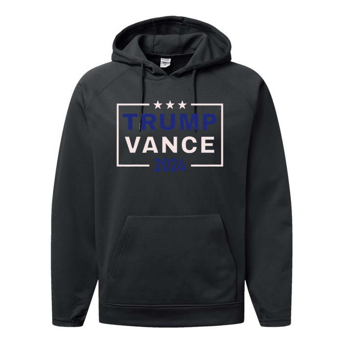 Trump Jd Vance 2024 Retro Stripe And Star Trump Vance 2024 Performance Fleece Hoodie