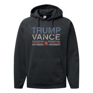 Trump Jd Vance 2024 Retro Stripe Trump Vance 2024 Performance Fleece Hoodie