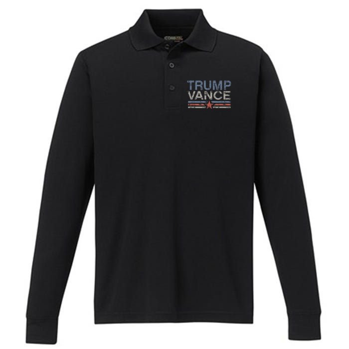 Trump Jd Vance 2024 Retro Stripe Trump Vance 2024 Performance Long Sleeve Polo