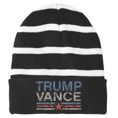 Trump Jd Vance 2024 Retro Stripe Trump Vance 2024 Striped Beanie with Solid Band