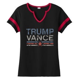 Trump Jd Vance 2024 Bold Retro Stripe Star Trump Vance 2024 Ladies Halftime Notch Neck Tee