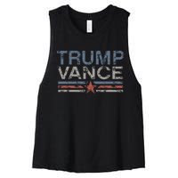 Trump Jd Vance 2024 Bold Retro Stripe Star Trump Vance 2024 Women's Racerback Cropped Tank