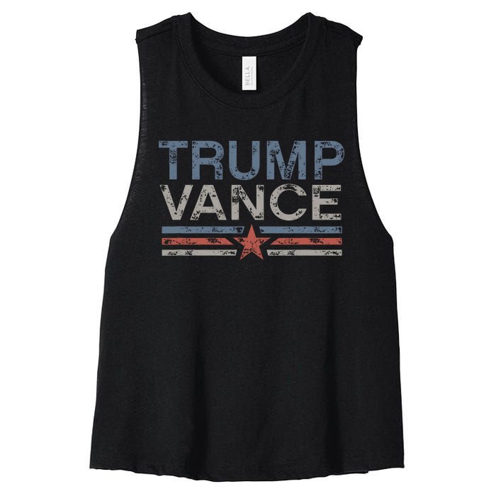 Trump Jd Vance 2024 Bold Retro Stripe Star Trump Vance 2024 Women's Racerback Cropped Tank