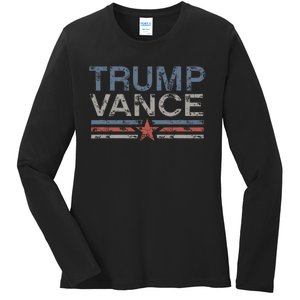 Trump Jd Vance 2024 Bold Retro Stripe Star Trump Vance 2024 Ladies Long Sleeve Shirt