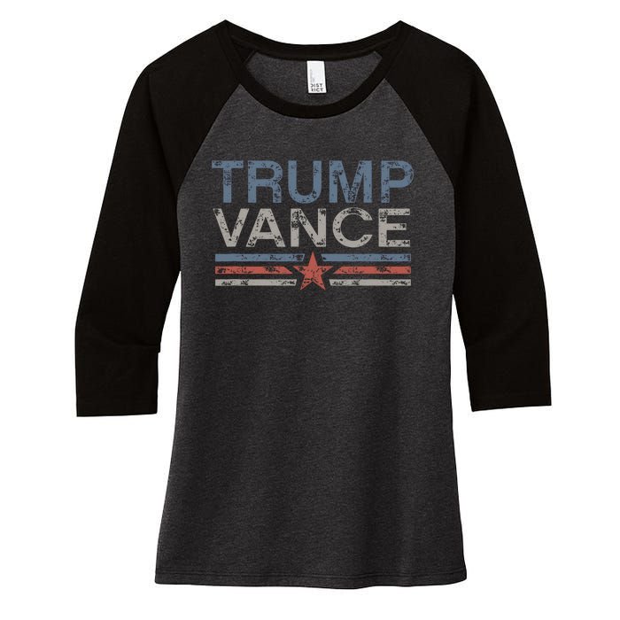 Trump Jd Vance 2024 Bold Retro Stripe Star Trump Vance 2024 Women's Tri-Blend 3/4-Sleeve Raglan Shirt