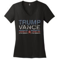 Trump Jd Vance 2024 Bold Retro Stripe Star Trump Vance 2024 Women's V-Neck T-Shirt