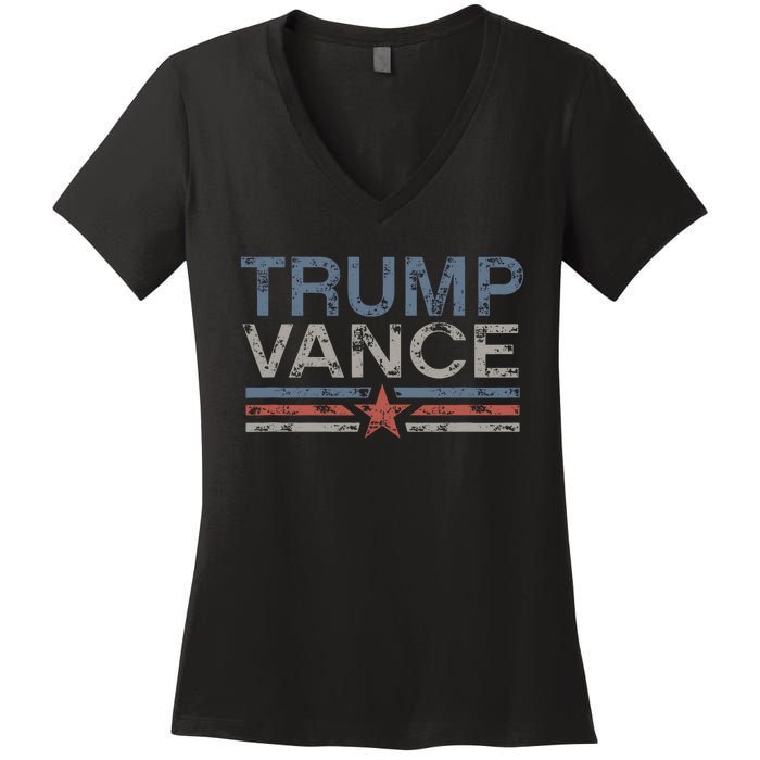 Trump Jd Vance 2024 Bold Retro Stripe Star Trump Vance 2024 Women's V-Neck T-Shirt