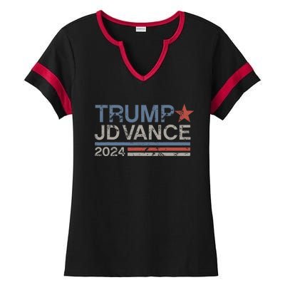 Trump Jd Vance 2024 Bold Retro Stripe Star Trump Vance 2024 Ladies Halftime Notch Neck Tee