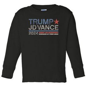 Trump Jd Vance 2024 Bold Retro Stripe Star Trump Vance 2024 Toddler Long Sleeve Shirt