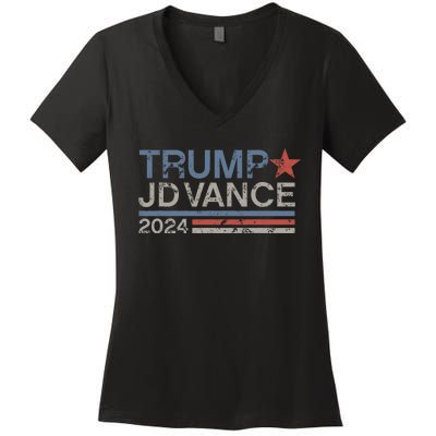 Trump Jd Vance 2024 Bold Retro Stripe Star Trump Vance 2024 Women's V-Neck T-Shirt