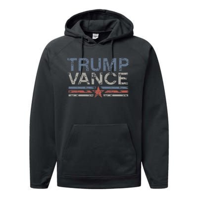 Trump Jd Vance 2024 Retro Stripe Trump Vance 2024 Performance Fleece Hoodie