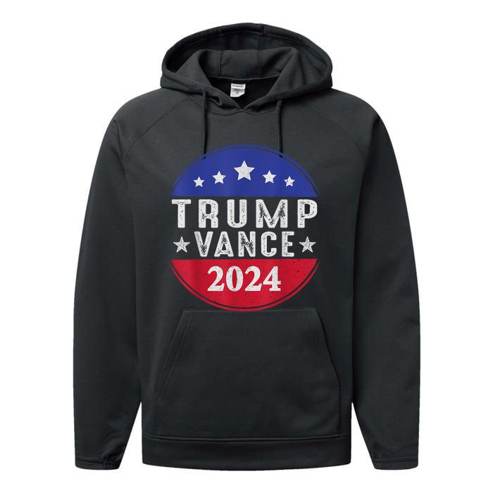 Trump Jd Vance 2024 Retro Us American Flag Trump Vance 2024 Performance Fleece Hoodie