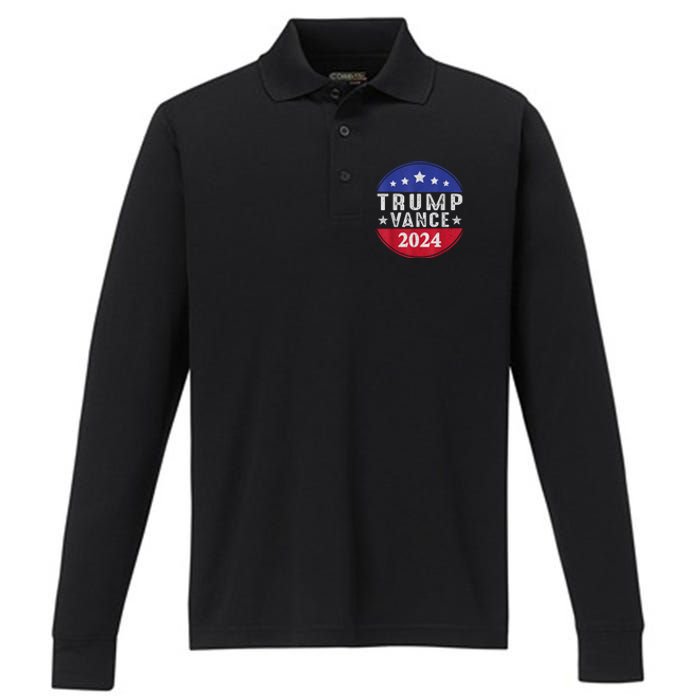 Trump Jd Vance 2024 Retro Us American Flag Trump Vance 2024 Performance Long Sleeve Polo