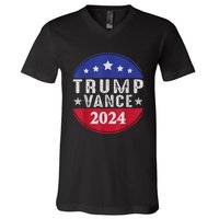 Trump Jd Vance 2024 Retro Us American Flag Trump Vance 2024 V-Neck T-Shirt