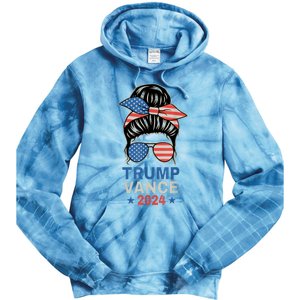 Trump Jd Vance Messy Bun Us Flag And Star Trump Vance 2024 Tie Dye Hoodie