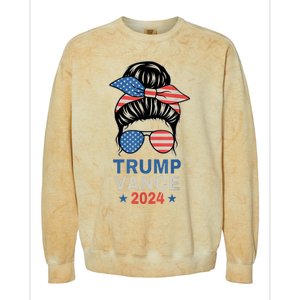 Trump Jd Vance Messy Bun Us Flag And Star Trump Vance 2024 Colorblast Crewneck Sweatshirt