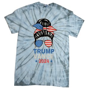 Trump Jd Vance Messy Bun Us Flag And Star Trump Vance 2024 Tie-Dye T-Shirt