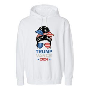 Trump Jd Vance Messy Bun Us Flag And Star Trump Vance 2024 Garment-Dyed Fleece Hoodie