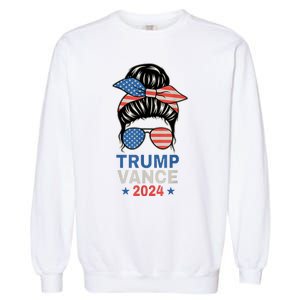 Trump Jd Vance Messy Bun Us Flag And Star Trump Vance 2024 Garment-Dyed Sweatshirt