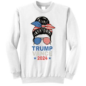 Trump Jd Vance Messy Bun Us Flag And Star Trump Vance 2024 Sweatshirt