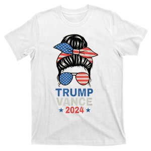 Trump Jd Vance Messy Bun Us Flag And Star Trump Vance 2024 T-Shirt