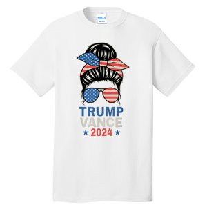 Trump Jd Vance Messy Bun Us Flag And Star Trump Vance 2024 Tall T-Shirt