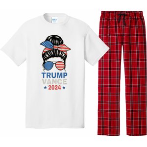 Trump Jd Vance Messy Bun Us Flag And Star Trump Vance 2024 Pajama Set