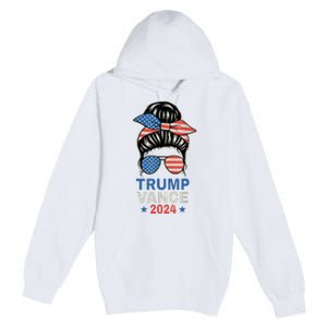 Trump Jd Vance Messy Bun Us Flag And Star Trump Vance 2024 Premium Pullover Hoodie