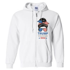 Trump Jd Vance Messy Bun Us Flag And Star Trump Vance 2024 Full Zip Hoodie