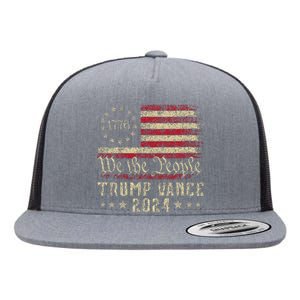 Trump Jd Vance 1776 Retro Us American Flag Trump Vance 2024 Flat Bill Trucker Hat