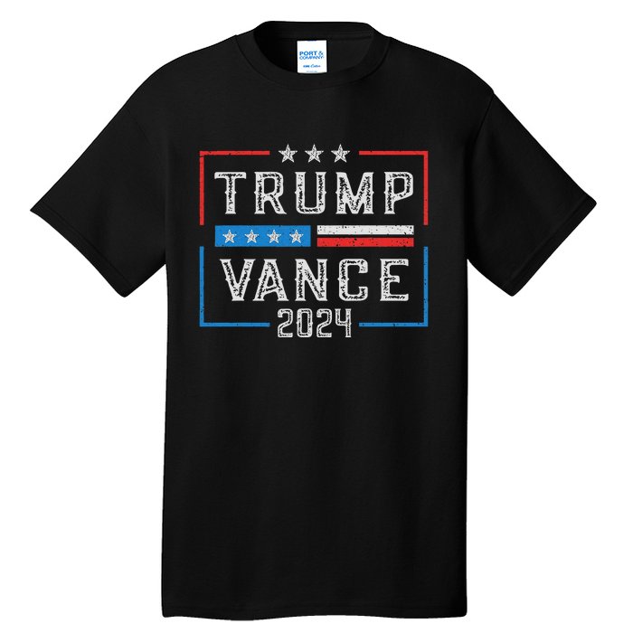 Trump Jd Vance 2024 Retro Stripe And Star Trump Vance 2024 Tall T-Shirt