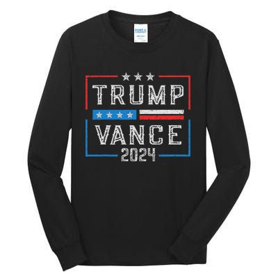 Trump Jd Vance 2024 Retro Stripe And Star Trump Vance 2024 Tall Long Sleeve T-Shirt