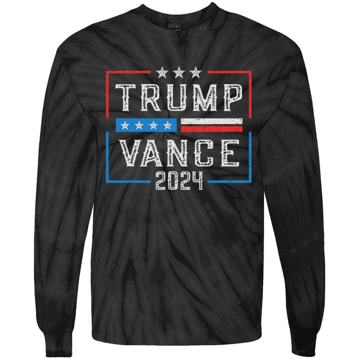 Trump Jd Vance 2024 Retro Stripe And Star Trump Vance 2024 Tie-Dye Long Sleeve Shirt