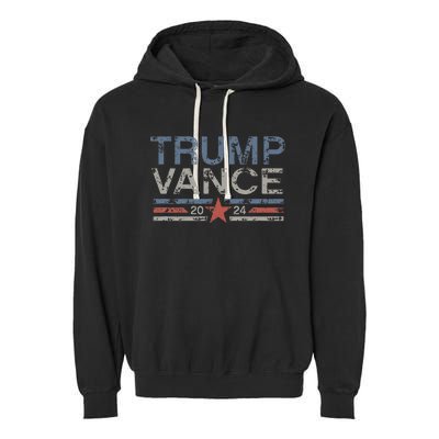 Trump Jd Vance 2024 Retro Stripe And Star Trump Vance 2024 Garment-Dyed Fleece Hoodie