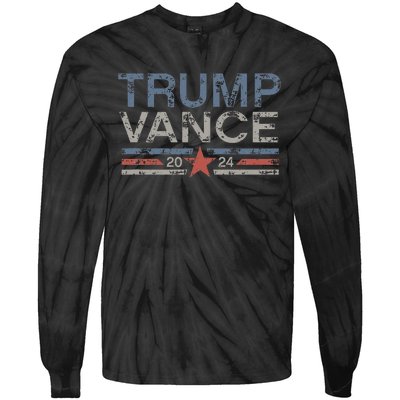 Trump Jd Vance 2024 Retro Stripe And Star Trump Vance 2024 Tie-Dye Long Sleeve Shirt