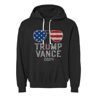 Trump Jd Vance 2024 Retro Stripe And Star Trump Vance 2024 Garment-Dyed Fleece Hoodie