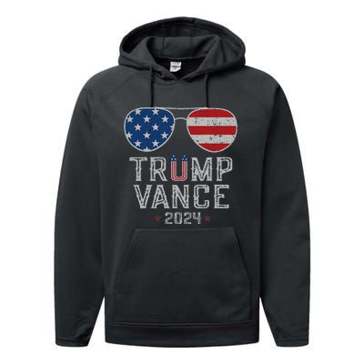 Trump Jd Vance 2024 Retro Stripe And Star Trump Vance 2024 Performance Fleece Hoodie