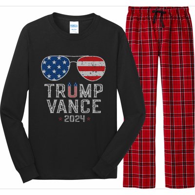 Trump Jd Vance 2024 Retro Stripe And Star Trump Vance 2024 Long Sleeve Pajama Set