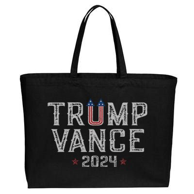 Trump Jd Vance 2024 Retro Stripe And Star Trump Vance 2024 Cotton Canvas Jumbo Tote