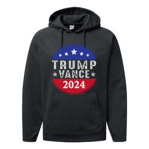 Trump Jd Vance 2024 Retro Us American Flag Trump Vance 2024 Performance Fleece Hoodie