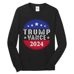 Trump Jd Vance 2024 Retro Us American Flag Trump Vance 2024 Tall Long Sleeve T-Shirt