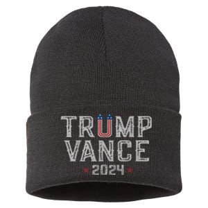 Trump Jd Vance 2024 Retro Stripe And Star Trump Vance 2024 Sustainable Knit Beanie