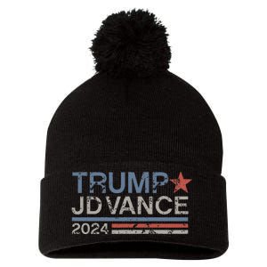 Trump Jd Vance 2024 Retro Stripe Trump Vance Pom Pom 12in Knit Beanie