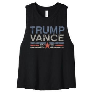 Trump J.D. Vance 2024 Trump Vance 2024 Retro Stripe Trump Jd Vance Women's Racerback Cropped Tank