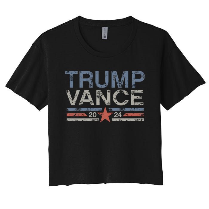 Trump J.D. Vance 2024 Trump Vance 2024 Retro Stripe Trump Jd Vance Women's Crop Top Tee