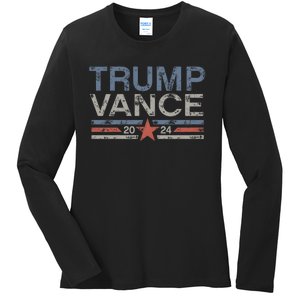 Trump J.D. Vance 2024 Trump Vance 2024 Retro Stripe Trump Jd Vance Ladies Long Sleeve Shirt